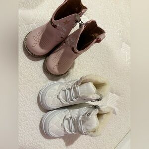 Pink and White Kids Boots